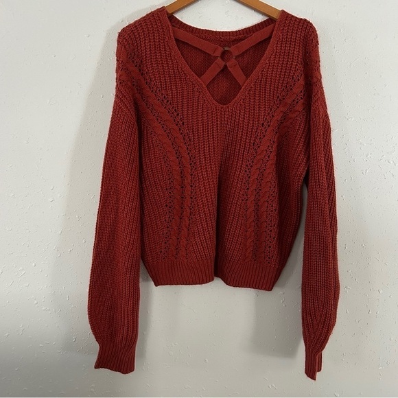 🦋 No Boundaries Burnt Orange Crew Neck Cross Back Sweater Fall Comfy Casual XL - Picture 2 of 8